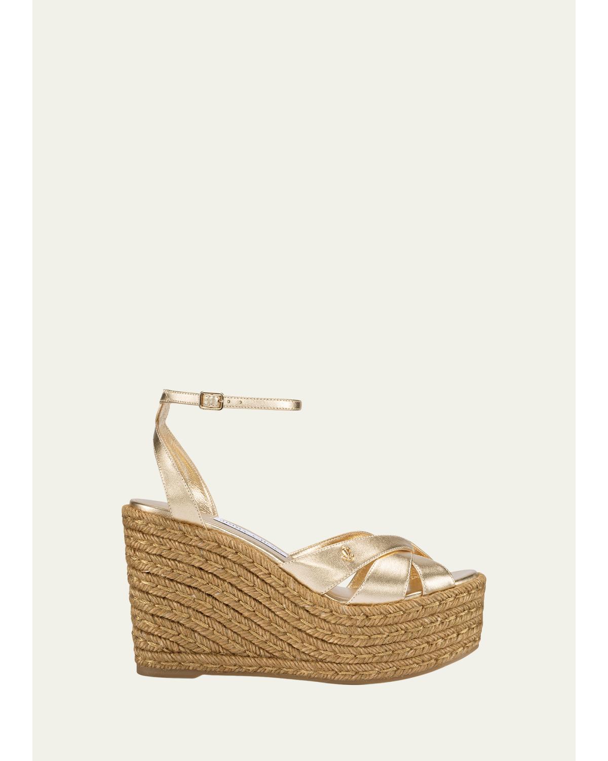 100Mm Korra Metallic Leather Espadrille Platform Sandals