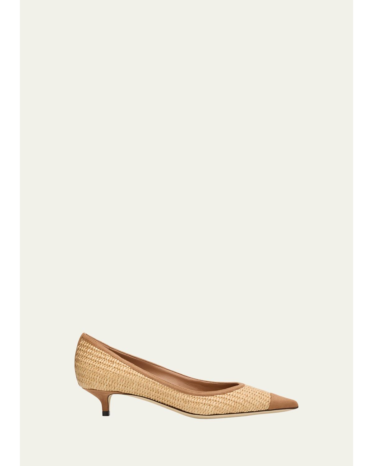 35mm Amelia Raffia and Suede Pointed-Toe Pumps