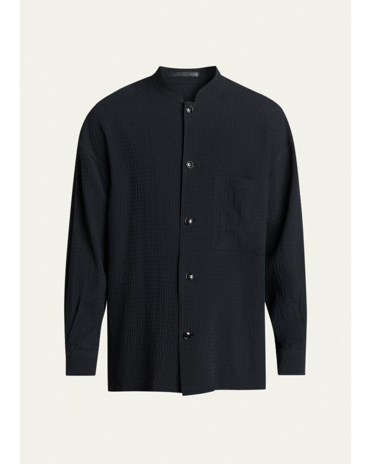 Men'S Seersucker Band-Collar Guru Shirt