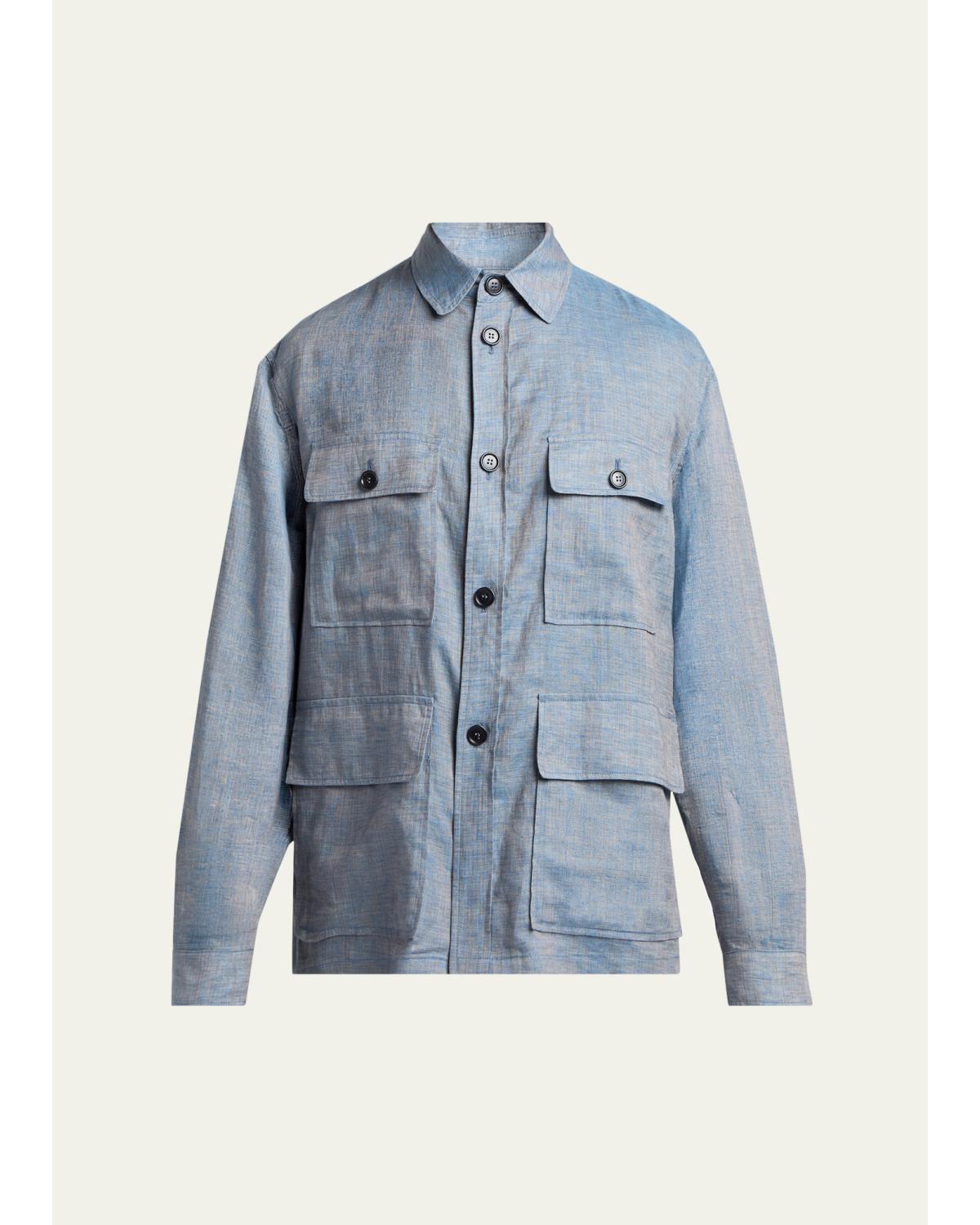 Men'S Linen Flap-Pocket Field Jacket