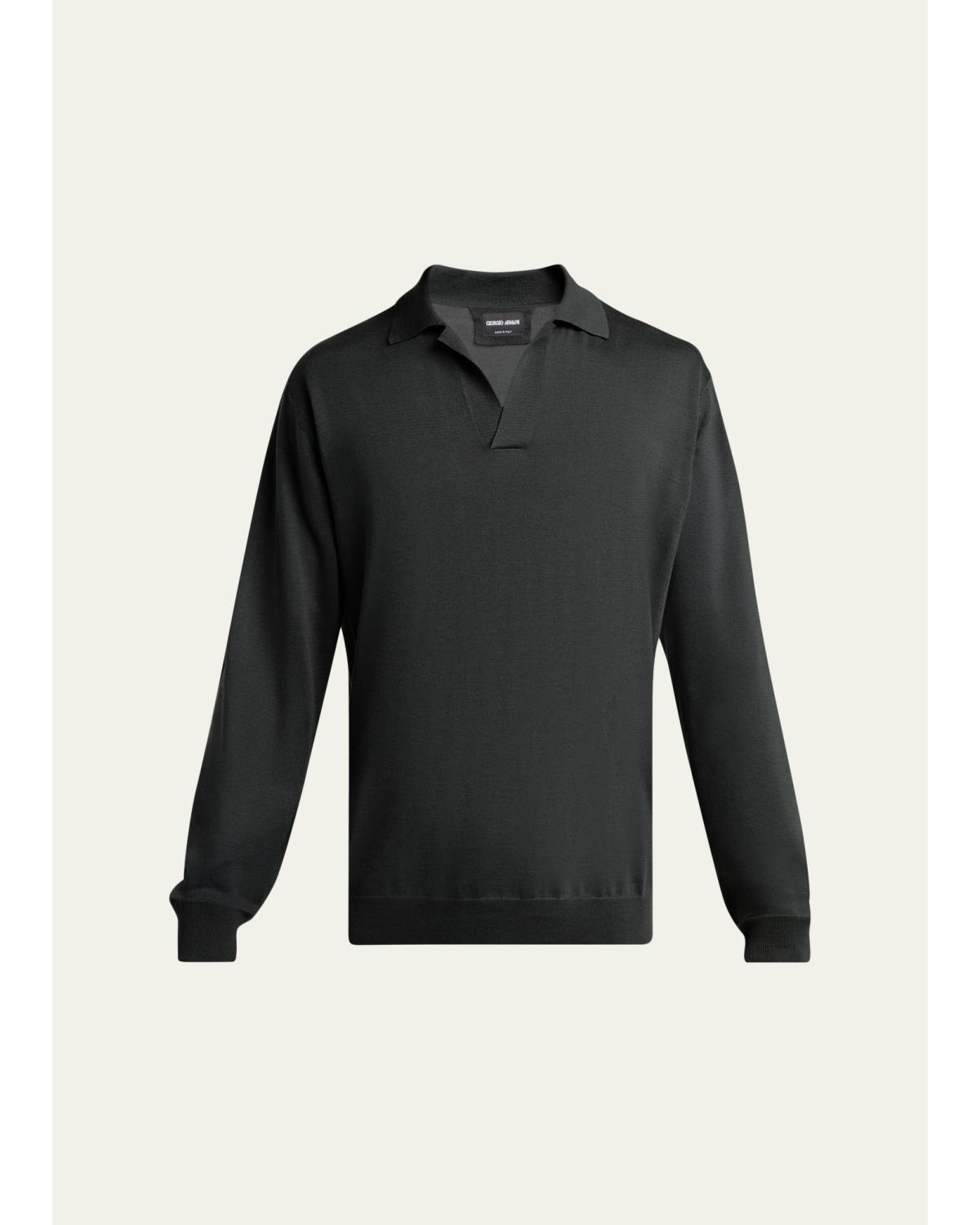 Men'S Silk And Cotton Knit Johnny Collar Polo Sweater