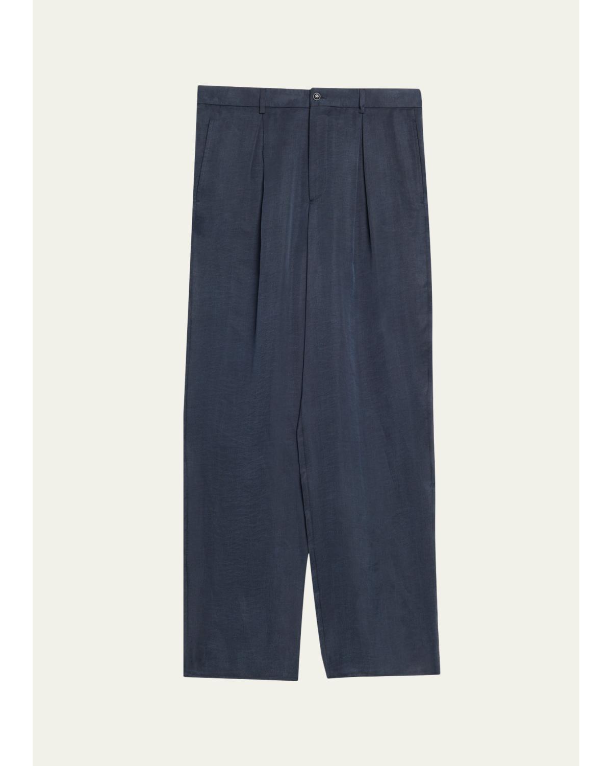 Men'S Cotton And Lyocell Pleated Wide-Leg Trousers