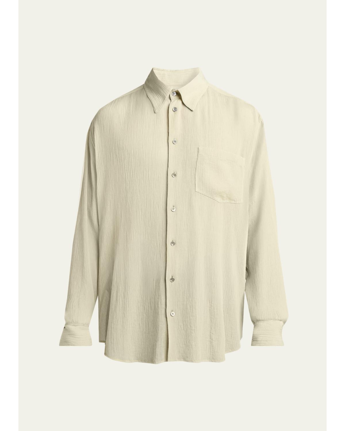 Men'S Cotton And Silk Textured Button-Down Shirt