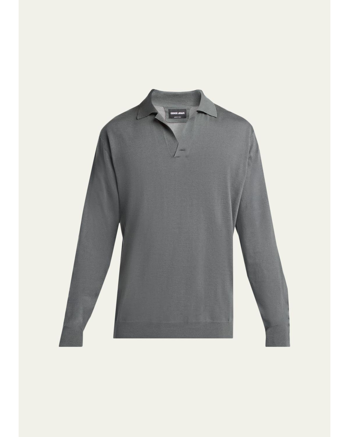 Men'S Silk And Cotton Johnny Collar Polo Sweater