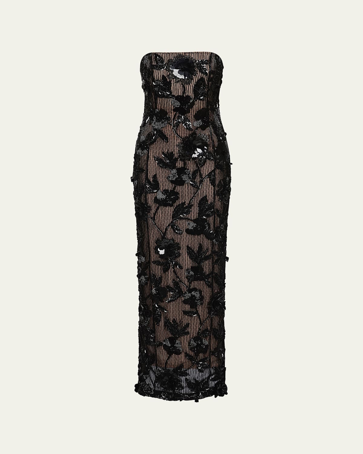 Rachel Gilbert Pierre Strapless Embroidered Tulle Column Gown In Black