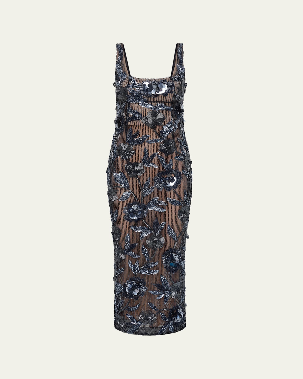 Rachel Gilbert Pierre Strap Beaded Column Midi Dress In Blue