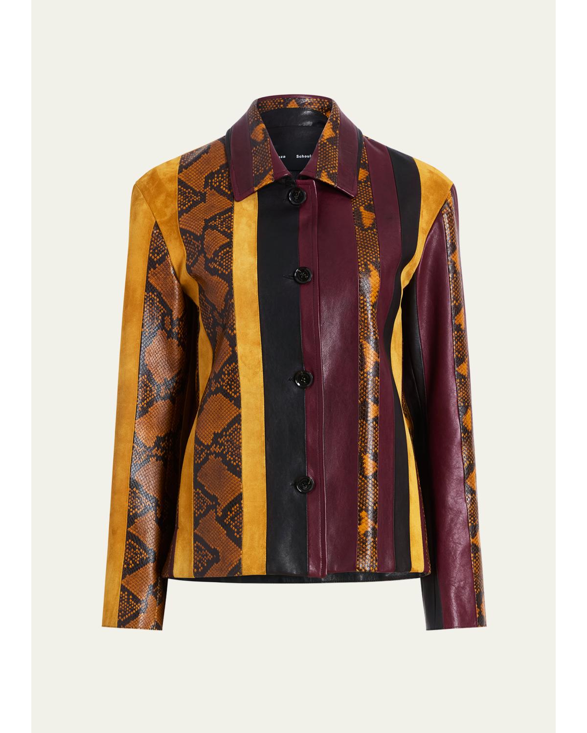 Proenza Schouler Striped Suede-trimmed Snake-effect Leather Jacket In Multi