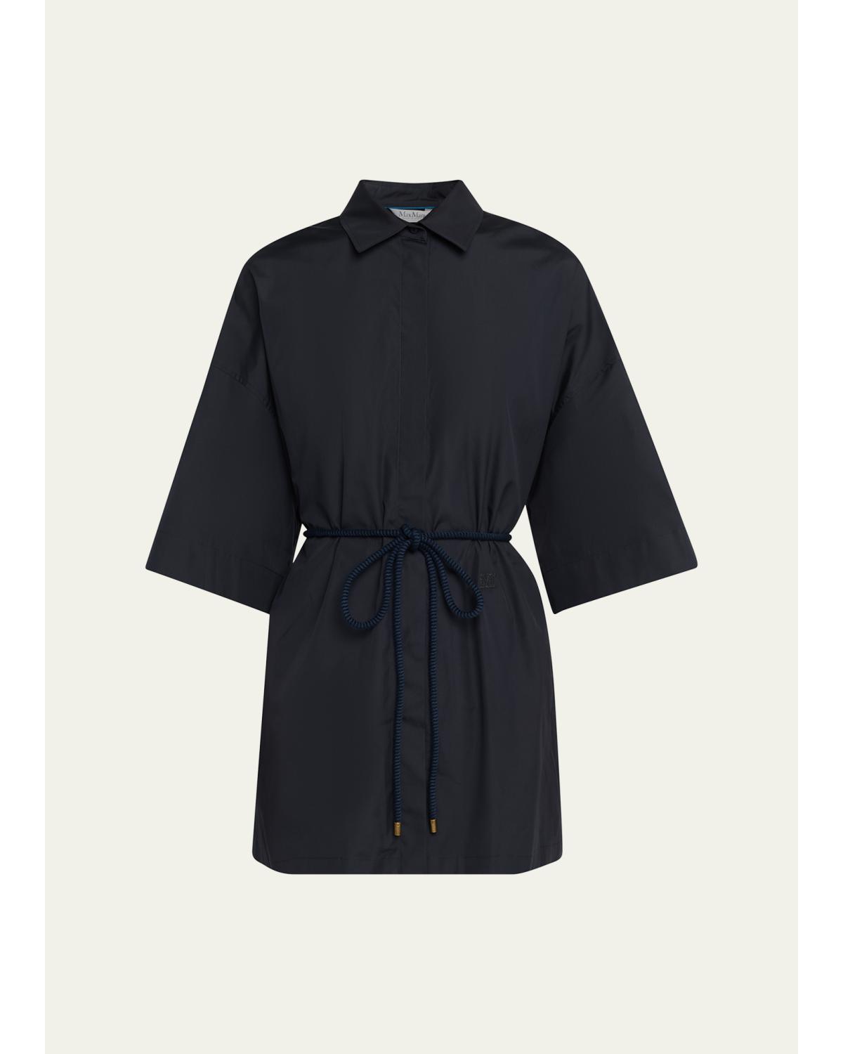 Mancora Belted 3/4-Sleeve Cotton Button-Down Shirt
