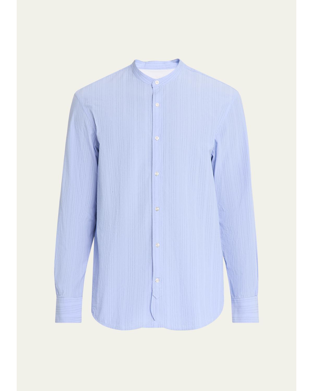 Men'S Organic Cotton Stripe Band Collar Sport Shirt