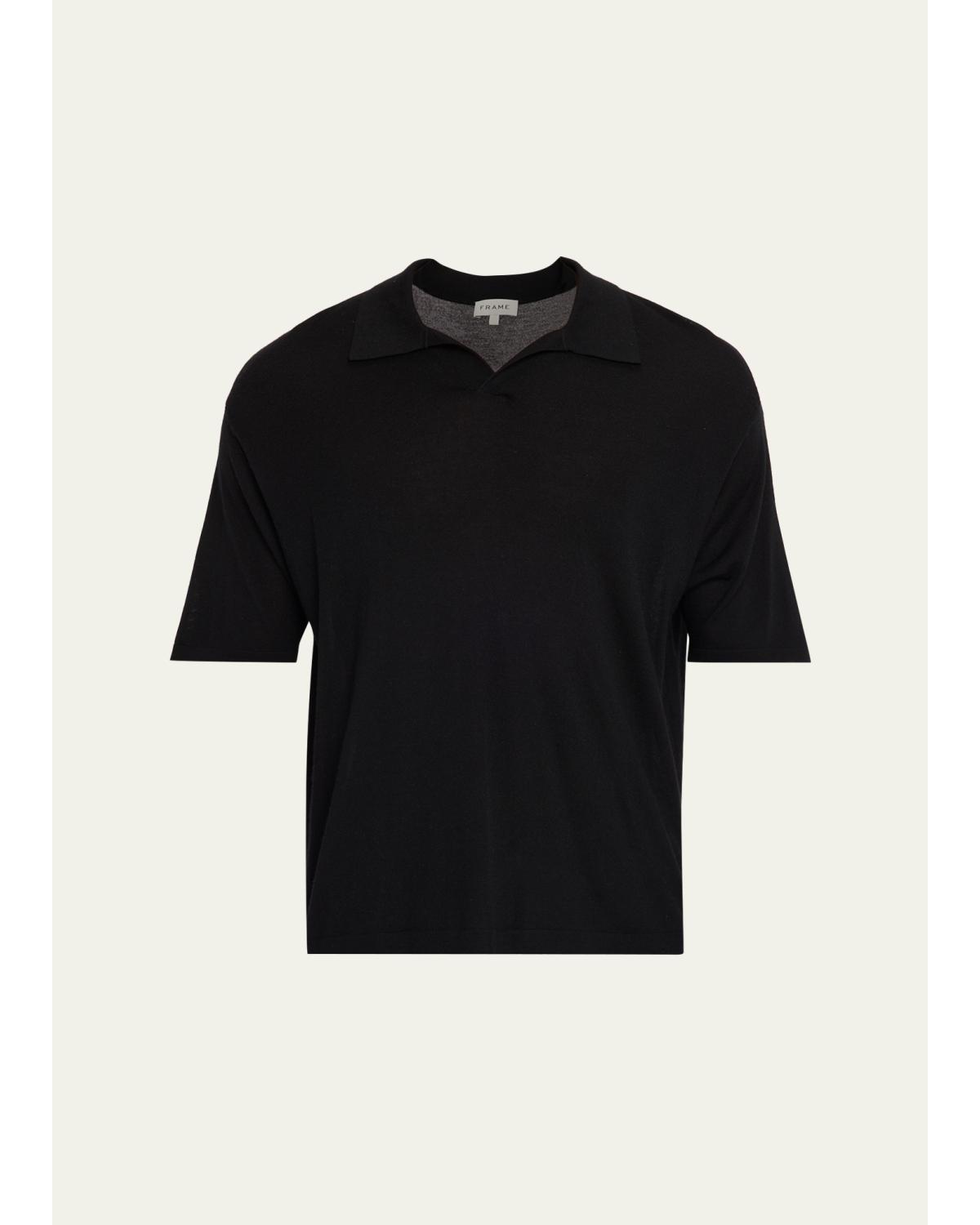 Men'S Wool And Cashmere Johnny Collar Short-Sleeve Polo Sweater