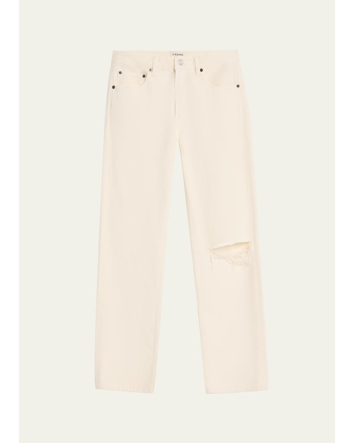 Men'S Ripped-Knee Straight Leg Five-Pocket Jeans