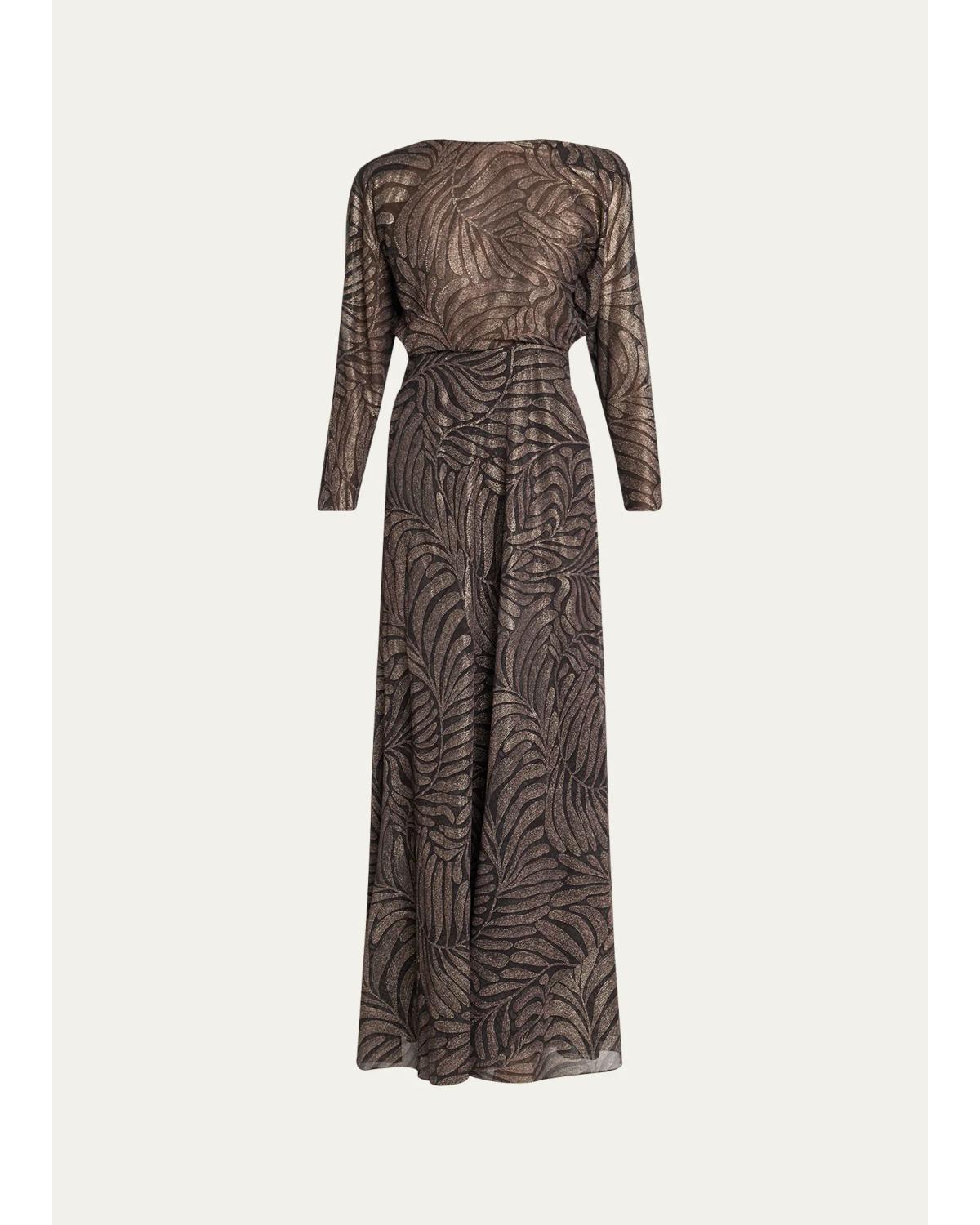Ralph Lauren Shannen Foiled Chiffon Evening Dress In Espresso