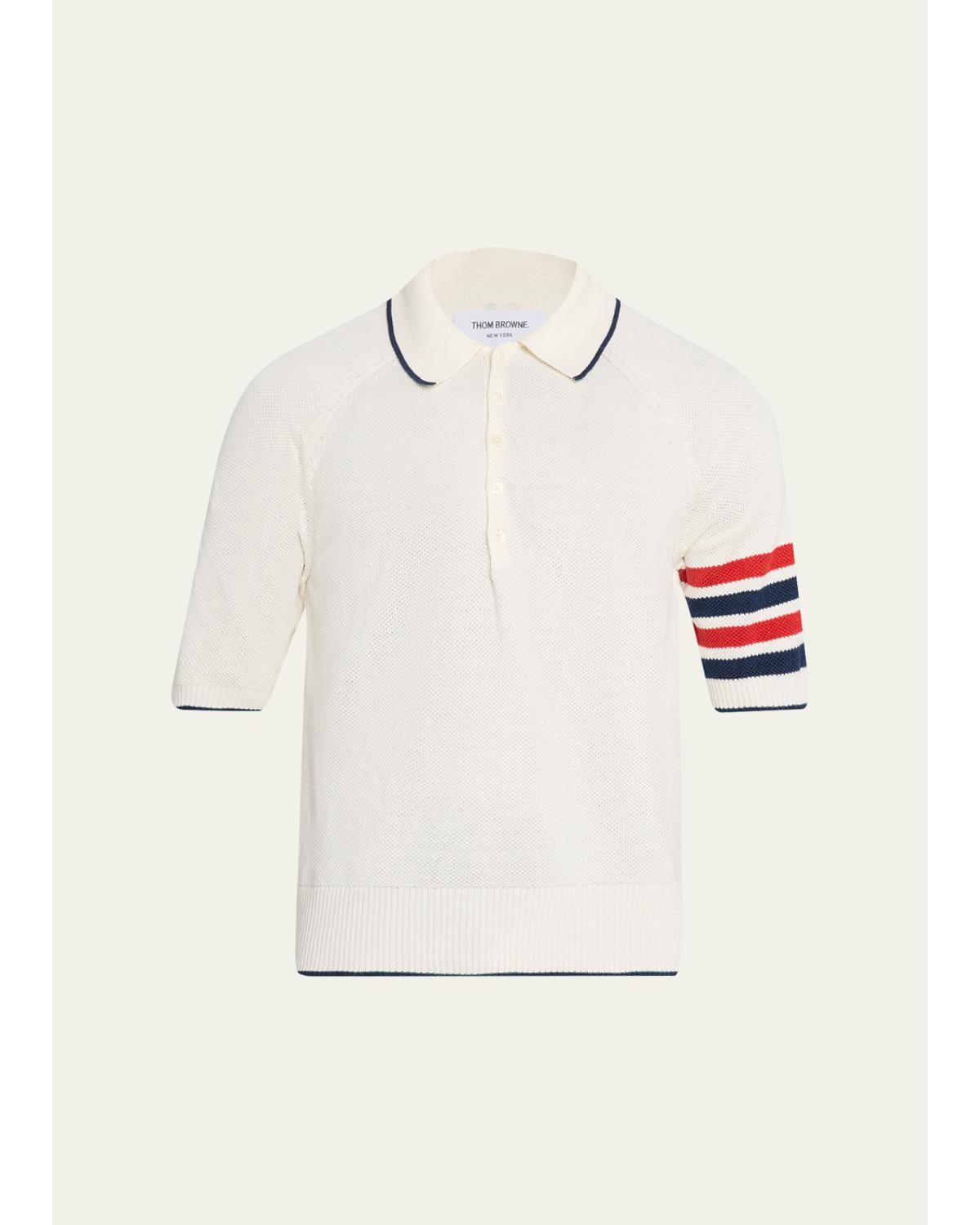 Men'S Linen And Cotton Knit 4-Bar Sleeve Polo Shirt