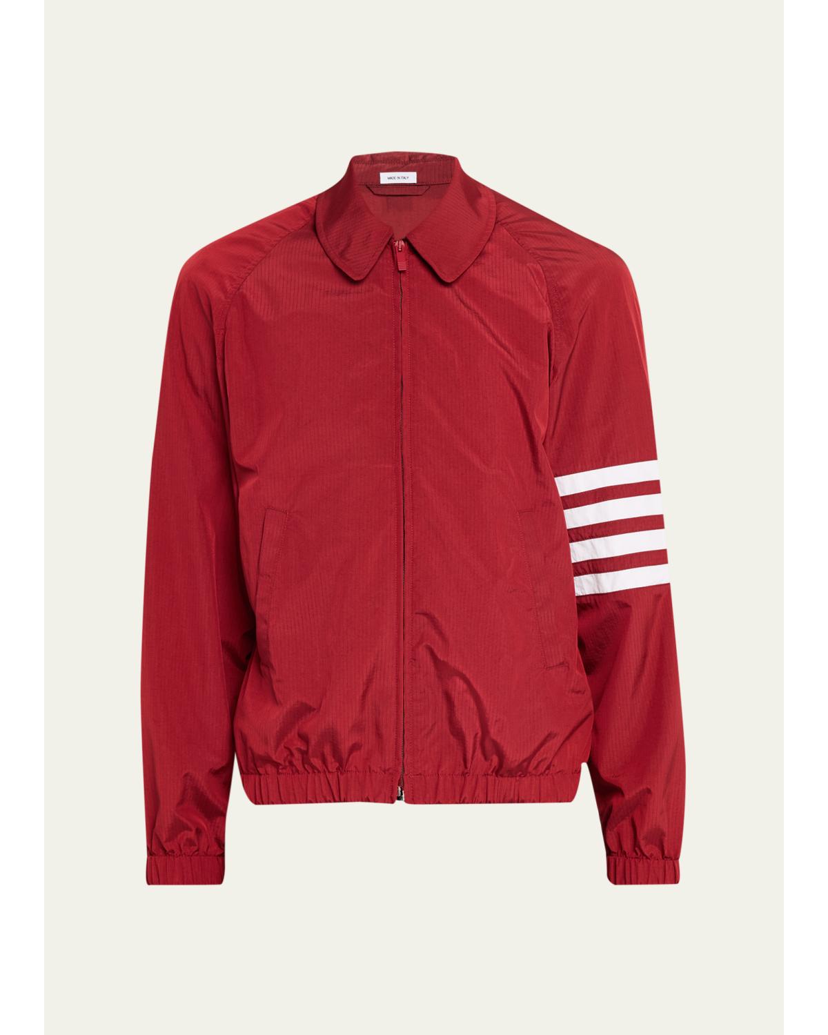 Thom Browne Men's Ripstop 4-bar Full-zip Jacket In Dark Red