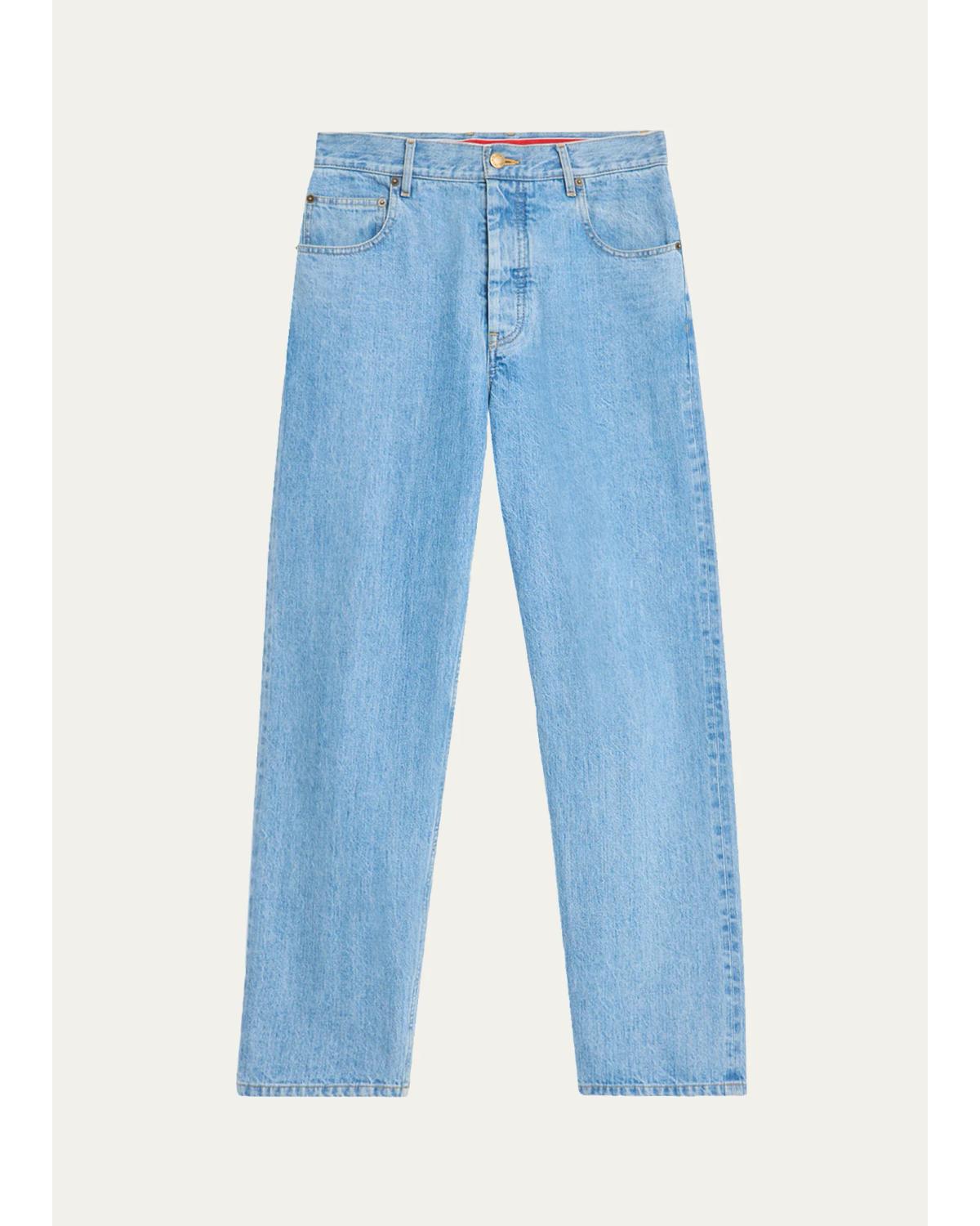 Men'S Washed Selvedge Denim Straight-Leg Jeans