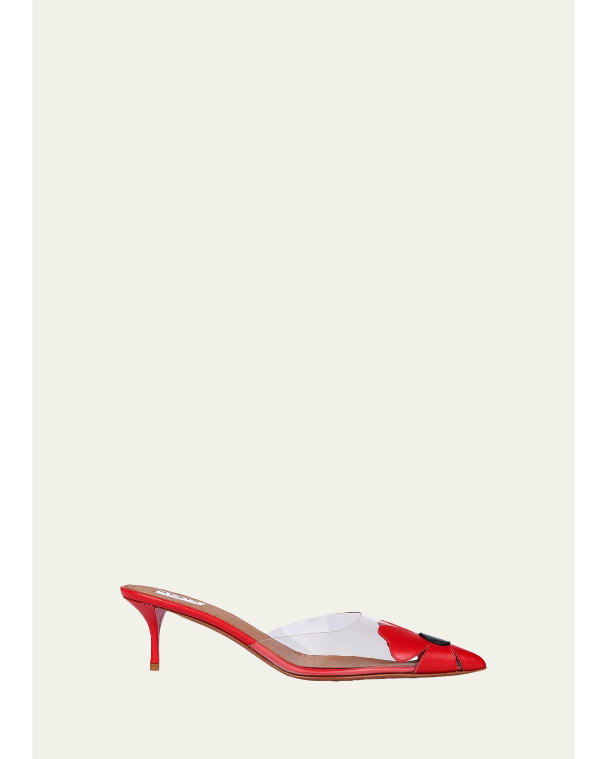 55Mm Bloom Leather Transparent Mule Pumps