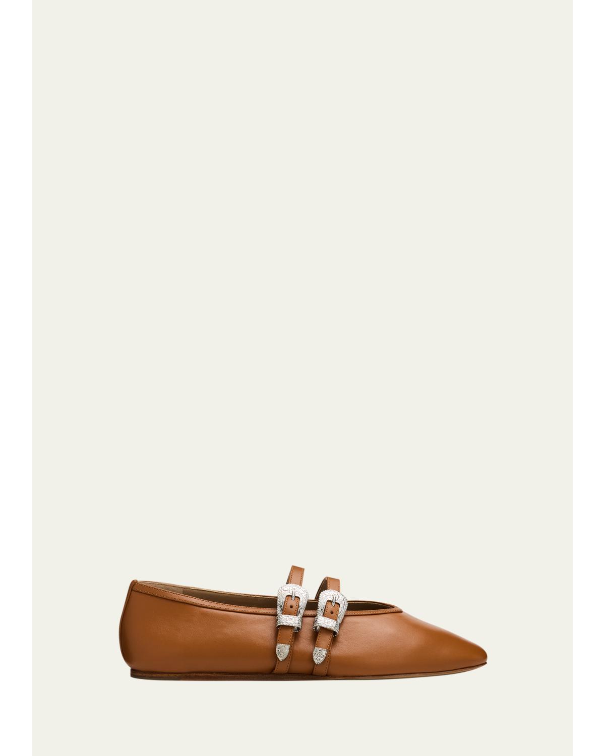 Claudia Mary Jane Buckle Leather Ballerina Flats