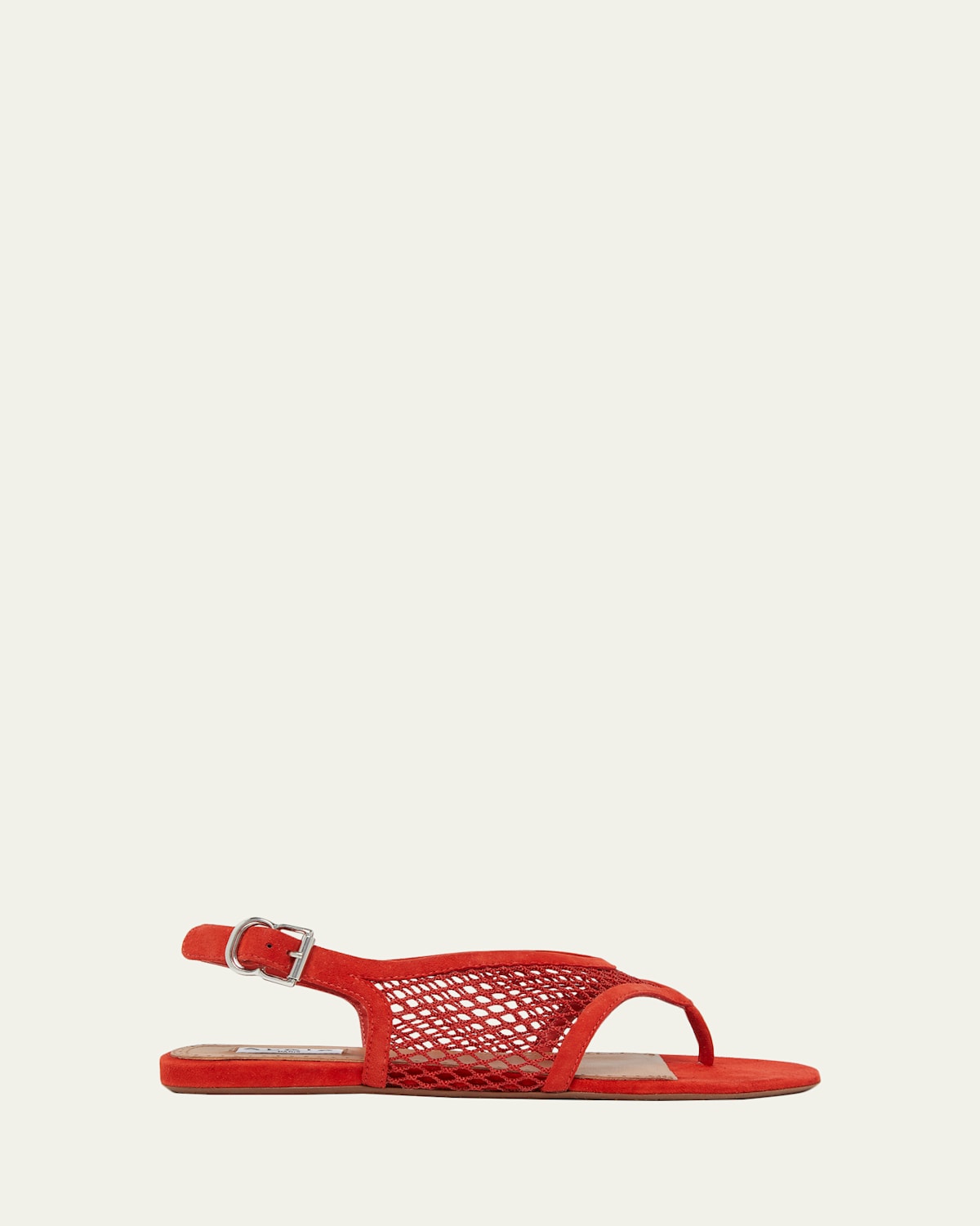 Alaïa Fishnet Suede Flat Thong Sandals In Orange