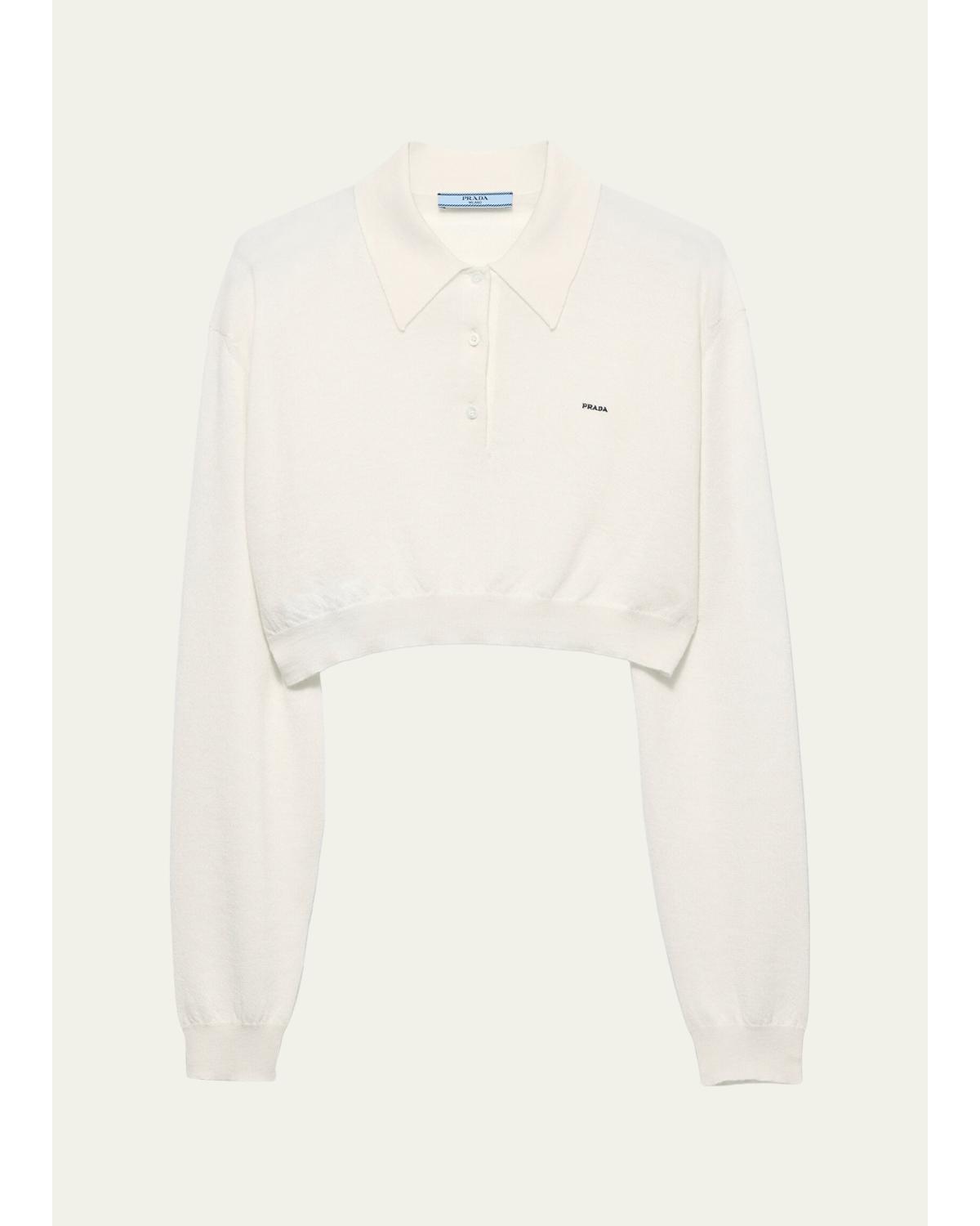 Cashmere Long-Sleeve Cropped Polo Sweater