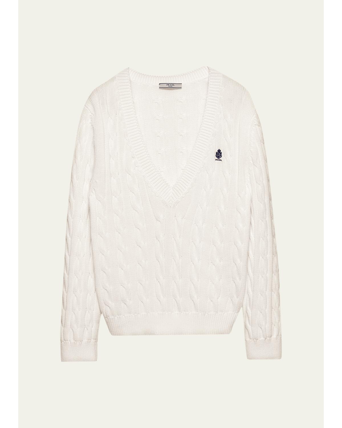 Cable-Knit V-Neck Cotton Sweater