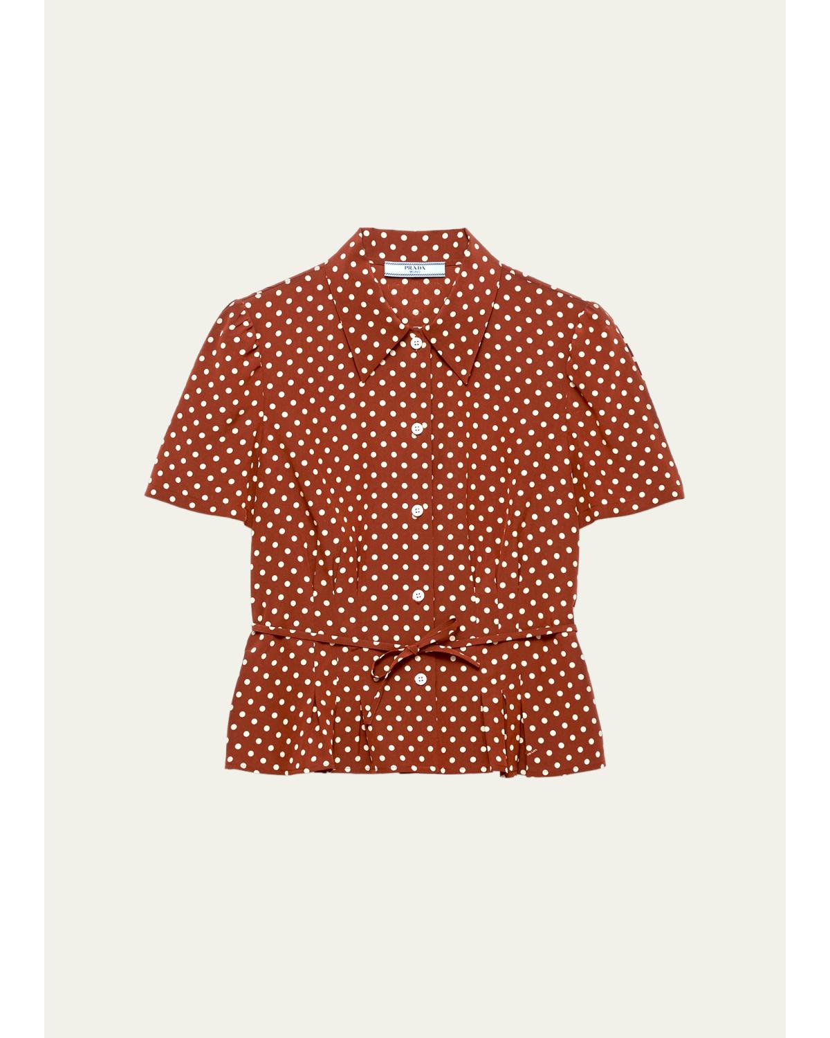 Polka-Dot Silk Short-Sleeve Button-Down Shirt