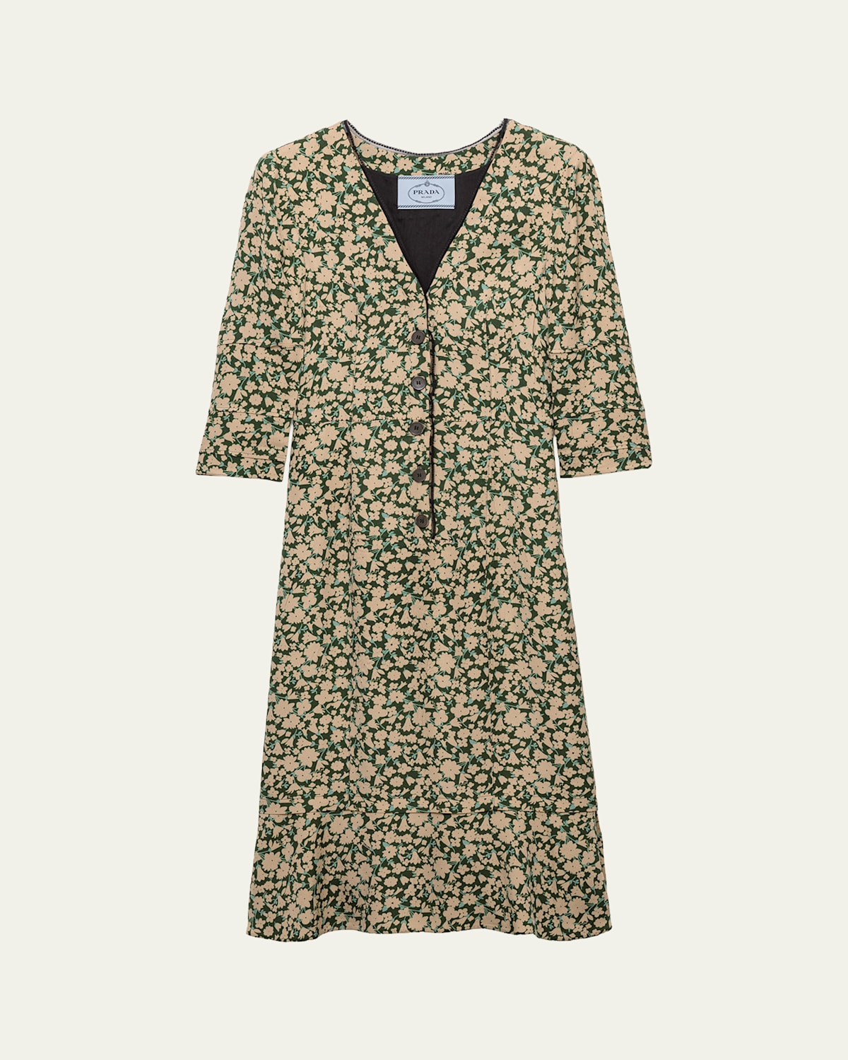 Prada Sable Floral Midi Dress In Green