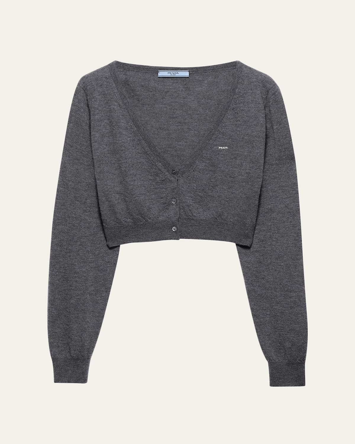 Prada Cashmere V-neck Crop Cardigan In Gray
