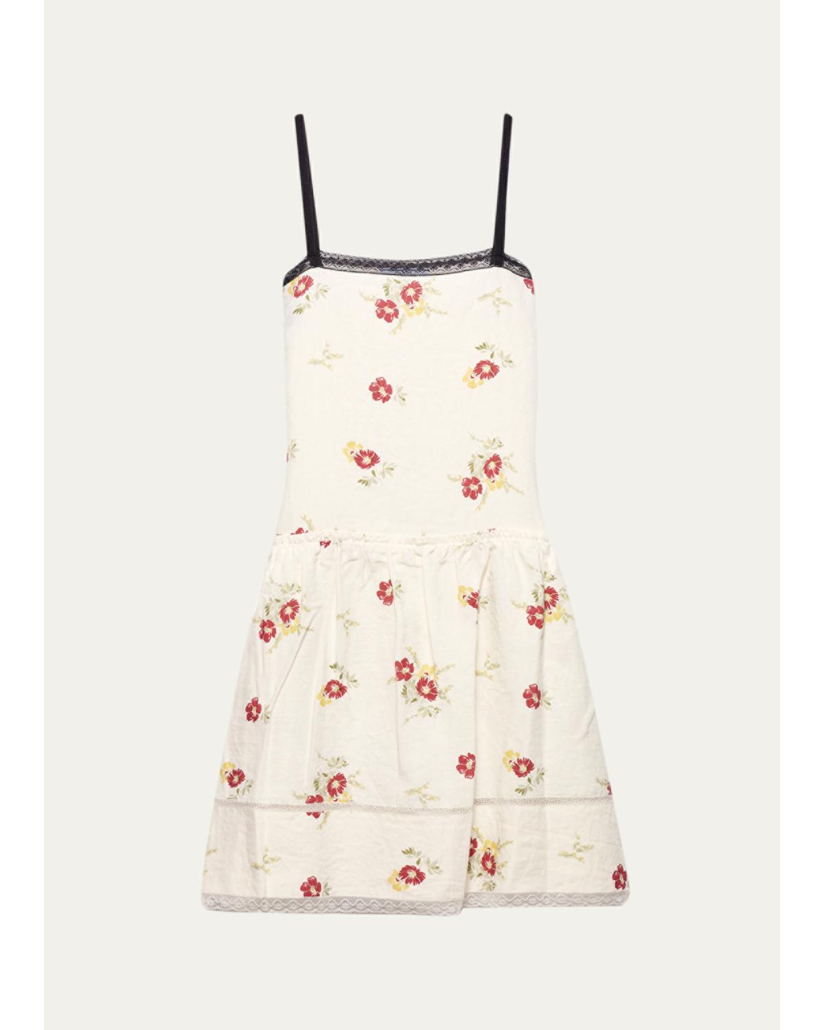 Floral Embroidered Linen Mini Dress