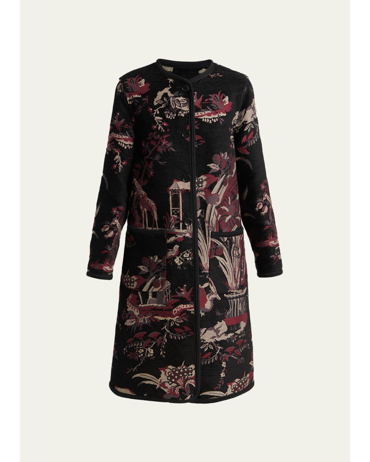 Toile Brocade Single-Breasted Long Coat