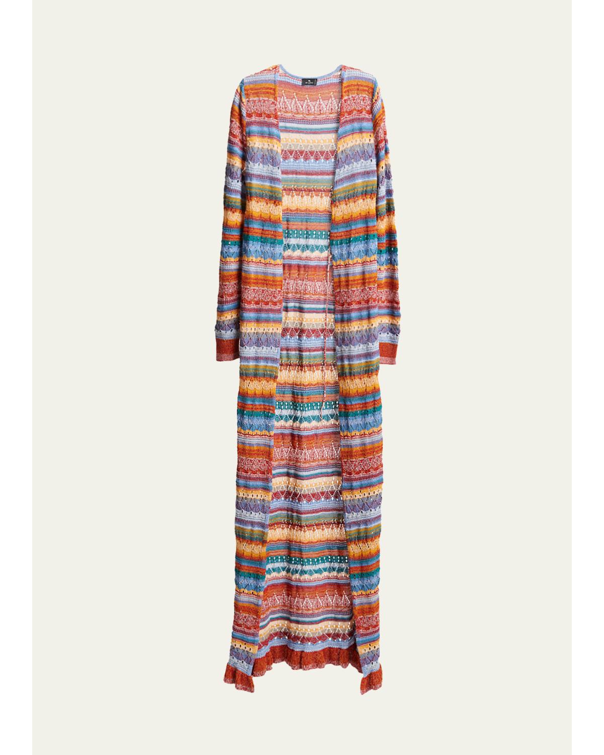 Etro Striped Open-knit Long Cardigan In Multicolor