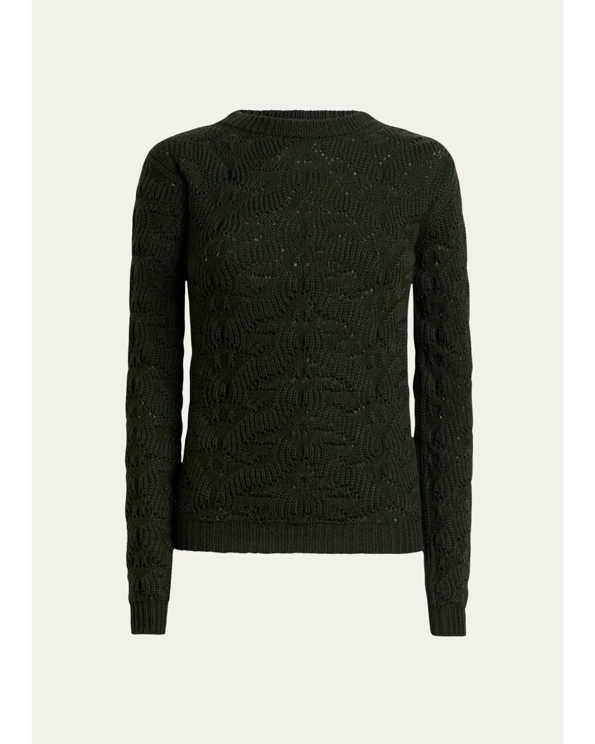 Textured Pointelle Wool Crewneck Sweater