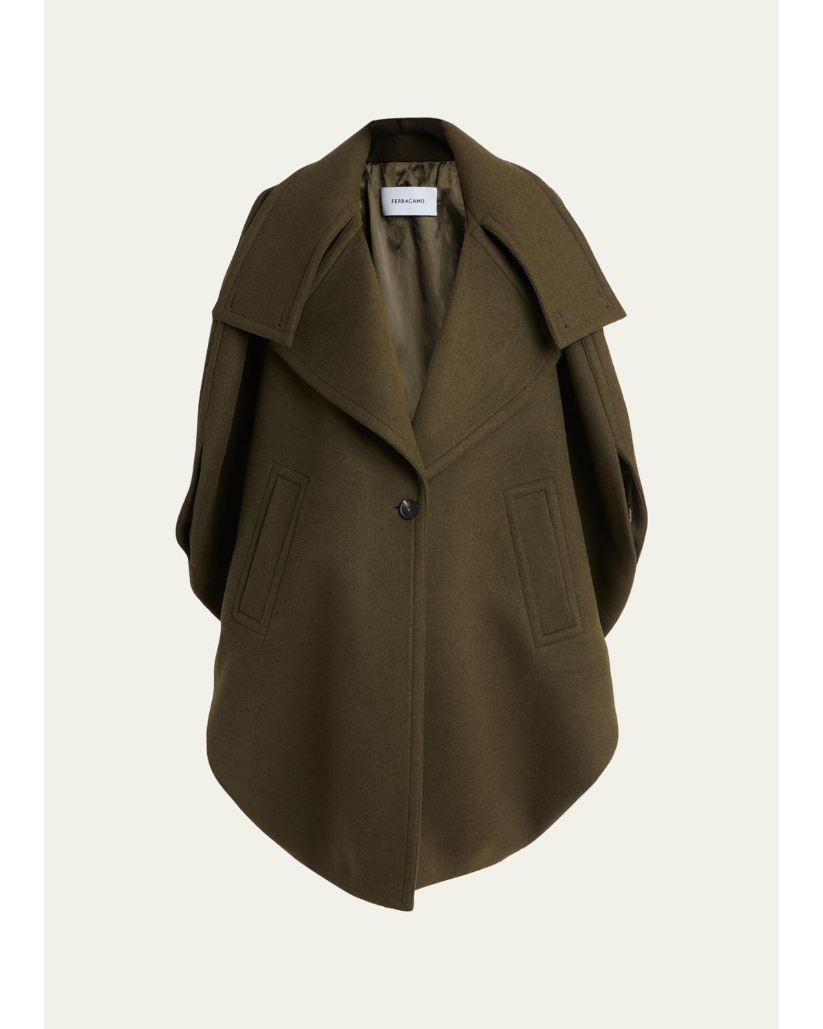 Wool-Cashmere Double-Collar Cocoon Coat