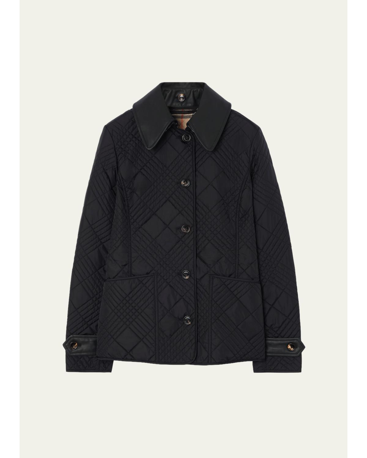 Fernleigh Leather-Collar Check Quilted Jacket