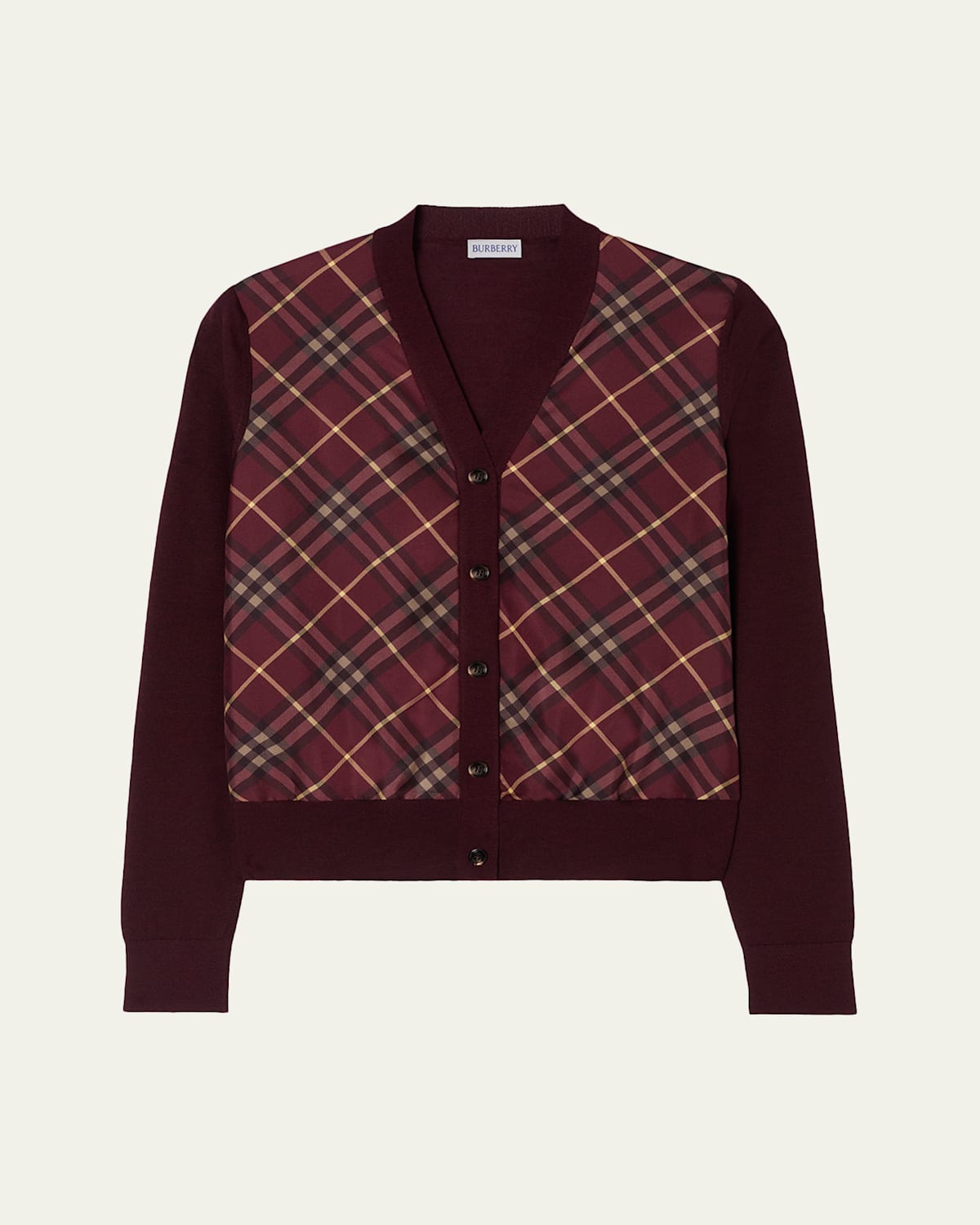 Burberry Check-front Wool Silk Cardigan In Brown