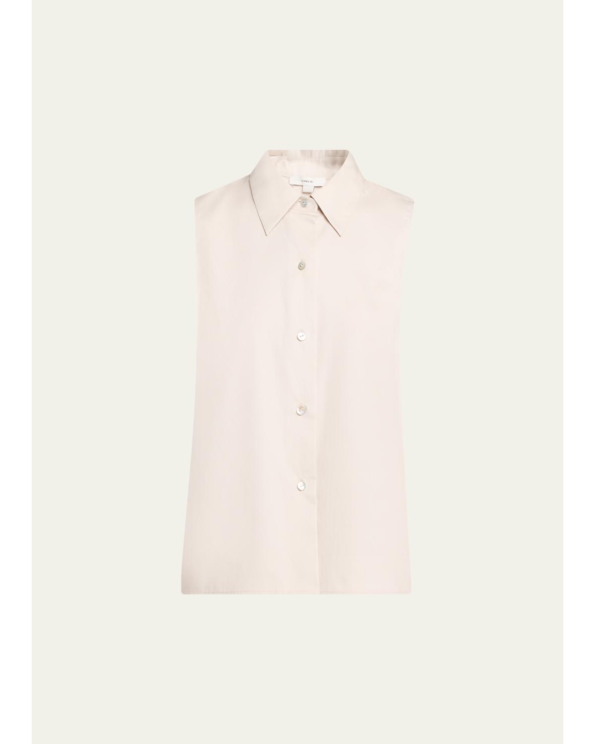 Sleeveless Buttoned Poplin Top