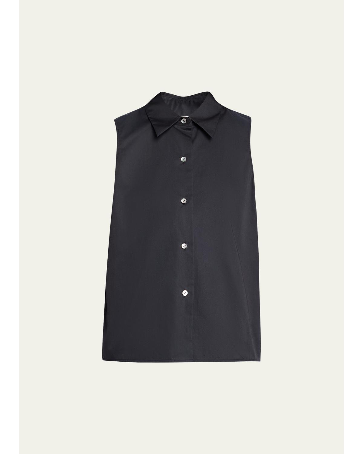 Sleeveless Buttoned Poplin Top
