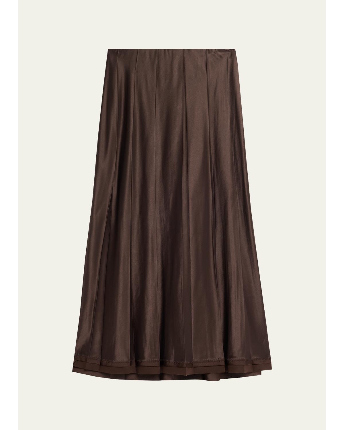 Pleated Satin Midi Skirt