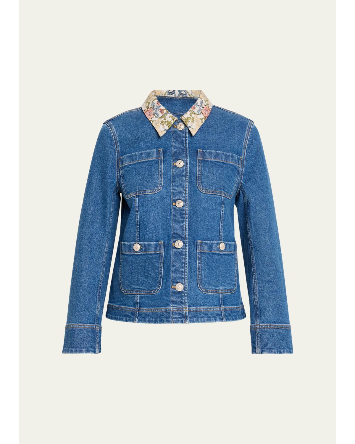 Dalton Floral-Collar Denim Jacket