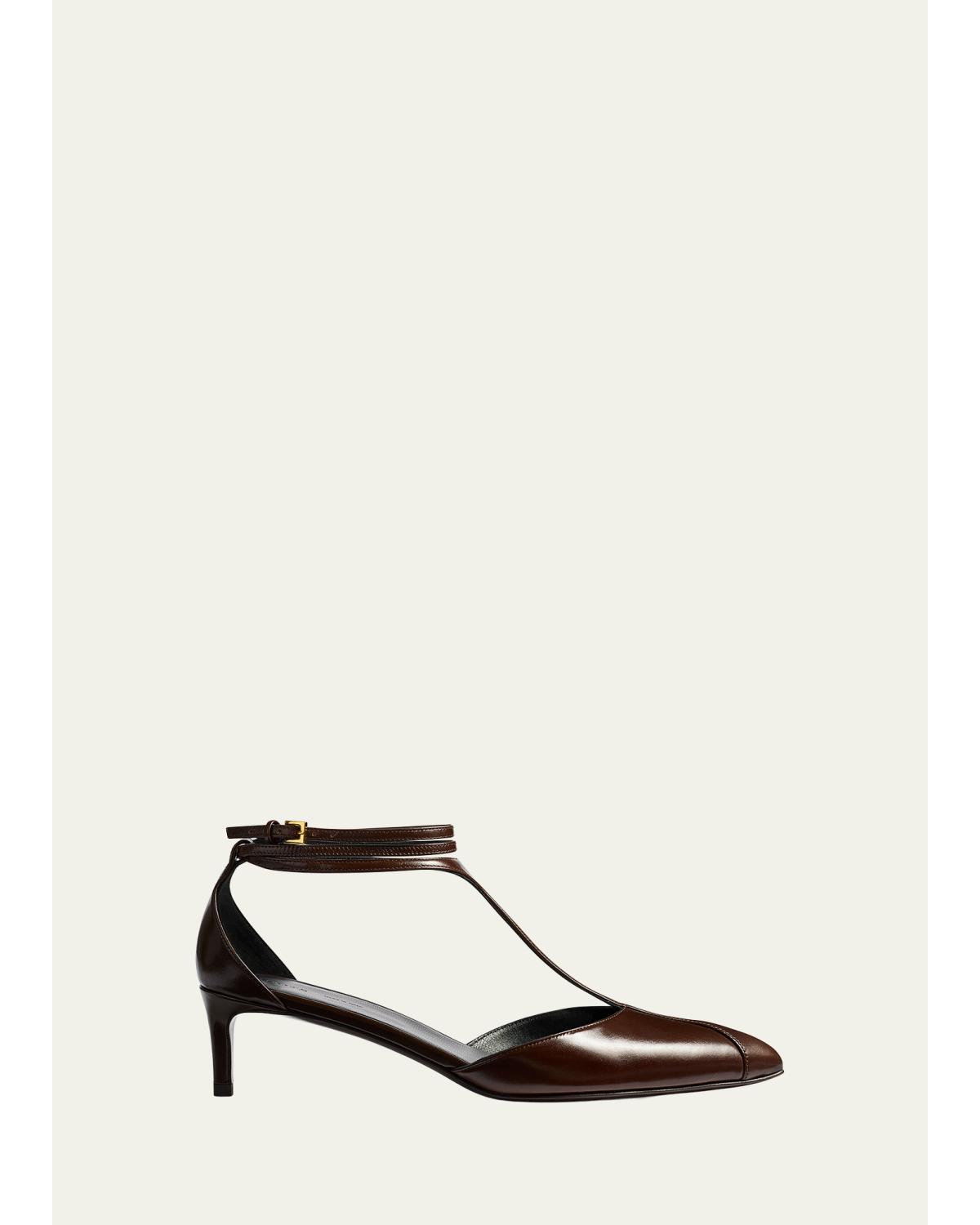 45mm Mia Leather T-Strap Pumps