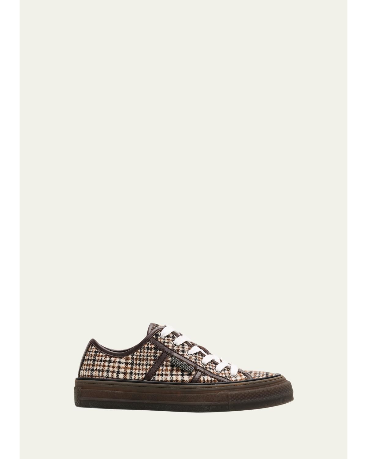 Tweed Leather-Trim Sneakers