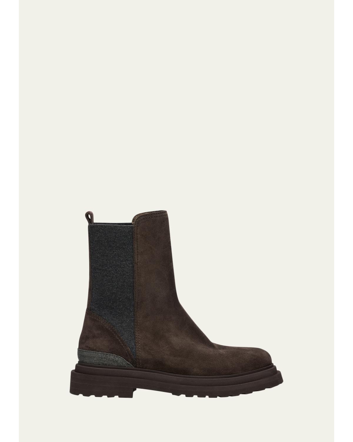 15MM Suede Ankle Boots W/ Monili