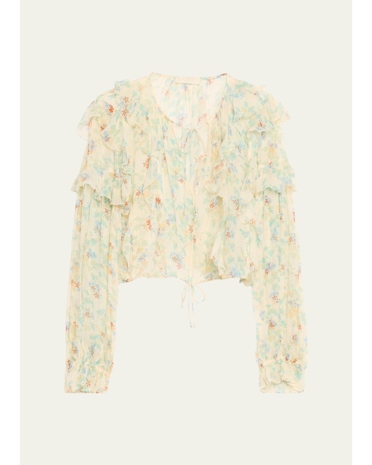 Delfina Long-Sleeve Silk Chiffon Blouse