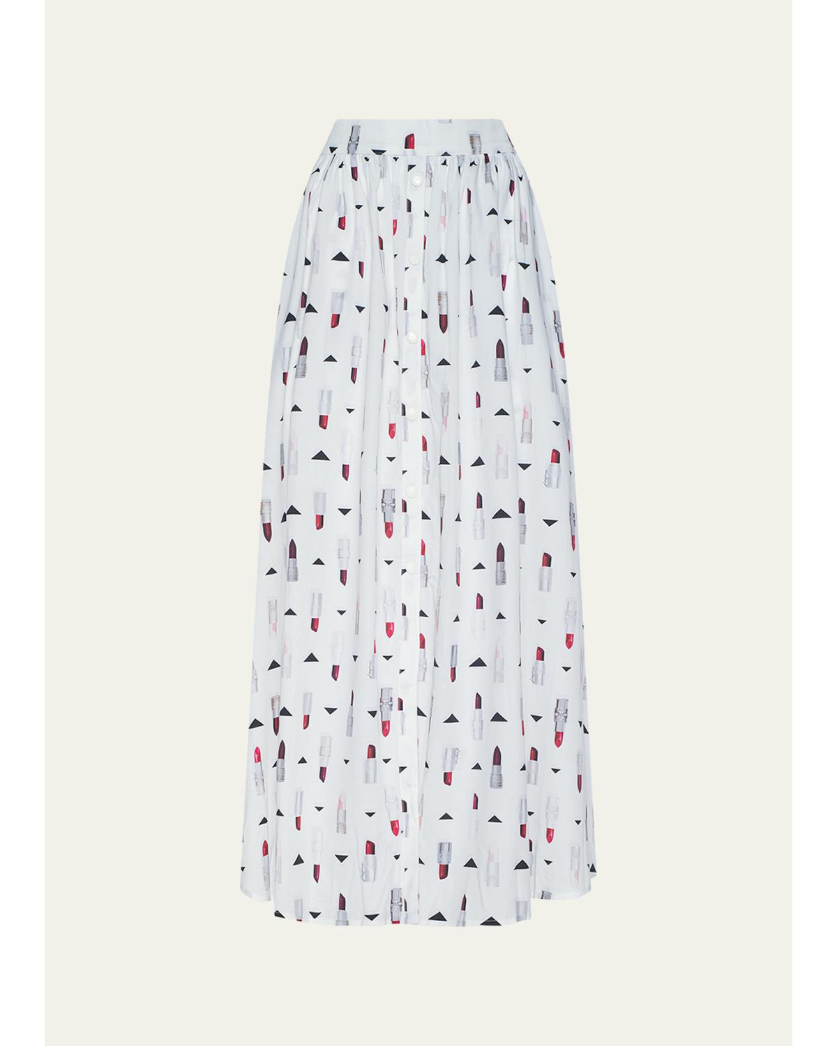 Seina Lipstick-Print Midi Skirt