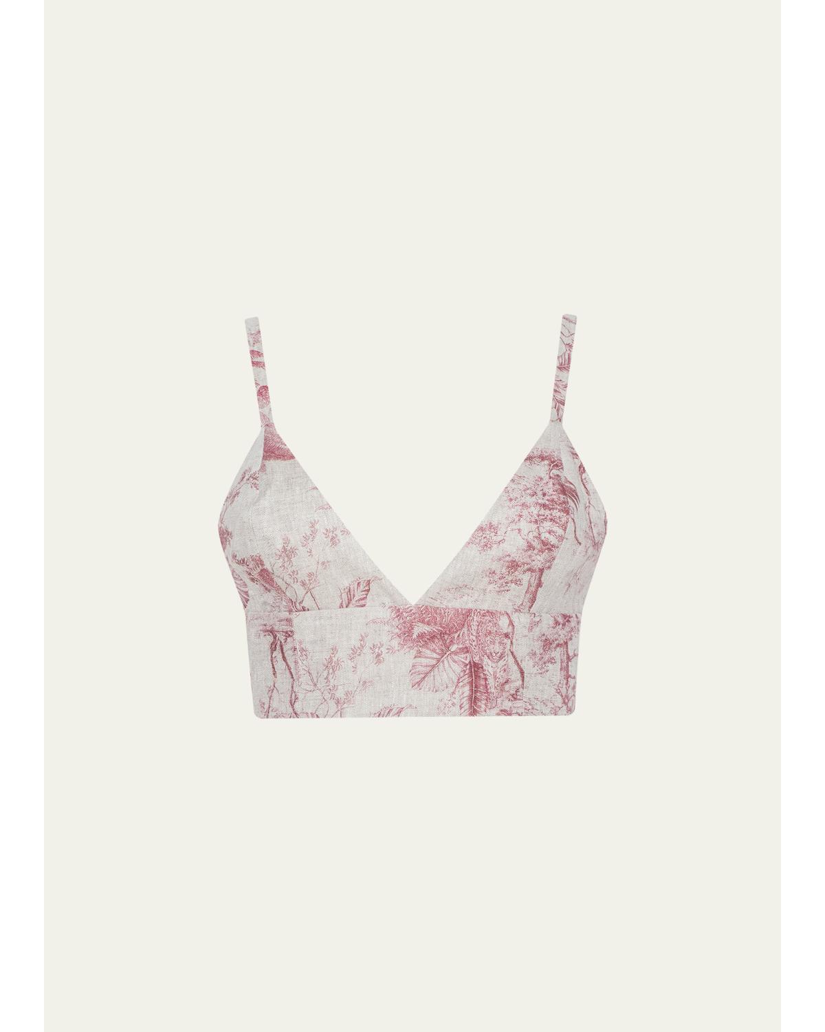 Kaori Etoile-Print Linen Bralette Top