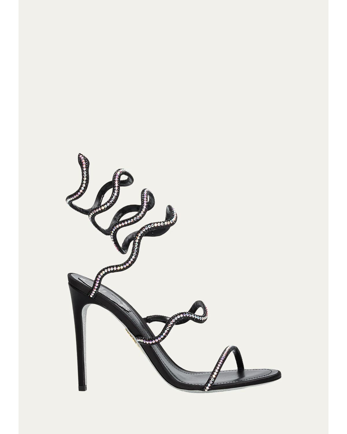 105Mm Embellished Satin Snake-Wrap Sandals