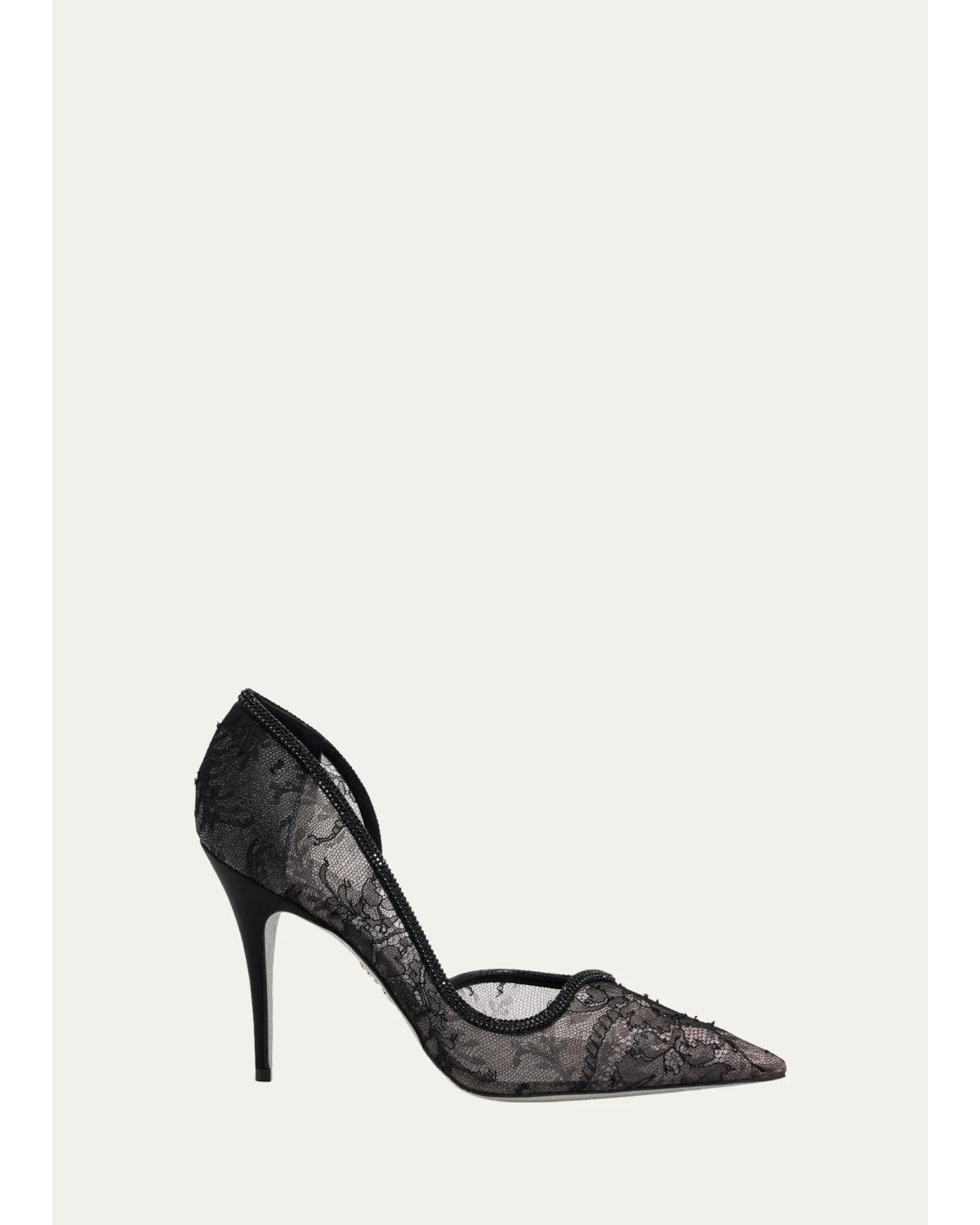 René Caovilla 100mm Embellished Floral Lace D'orsay Pumps In Black Lace