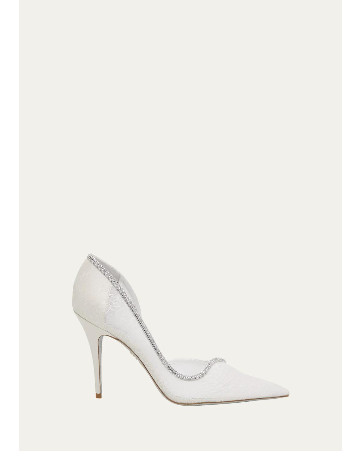 René Caovilla 100mm Embellished Floral Lace D'orsay Pumps In Ivory Lace