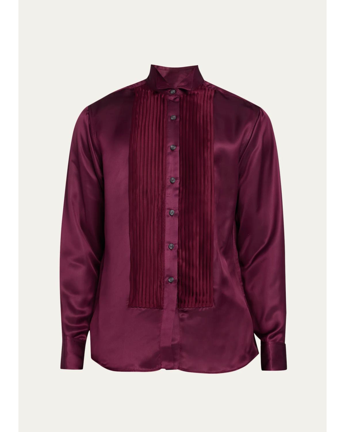 Men'S Satin Pleated Tuxedo Shirt