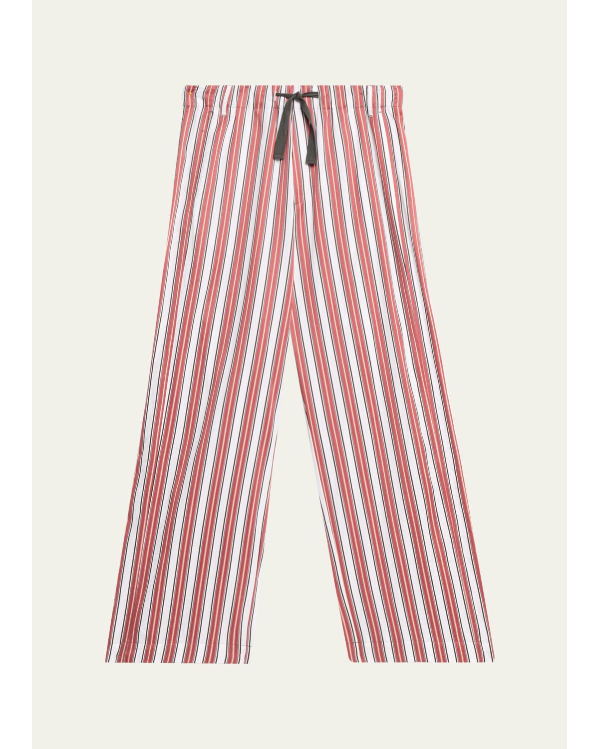 Men'S Striped Poplin Wide-Leg Drawstring