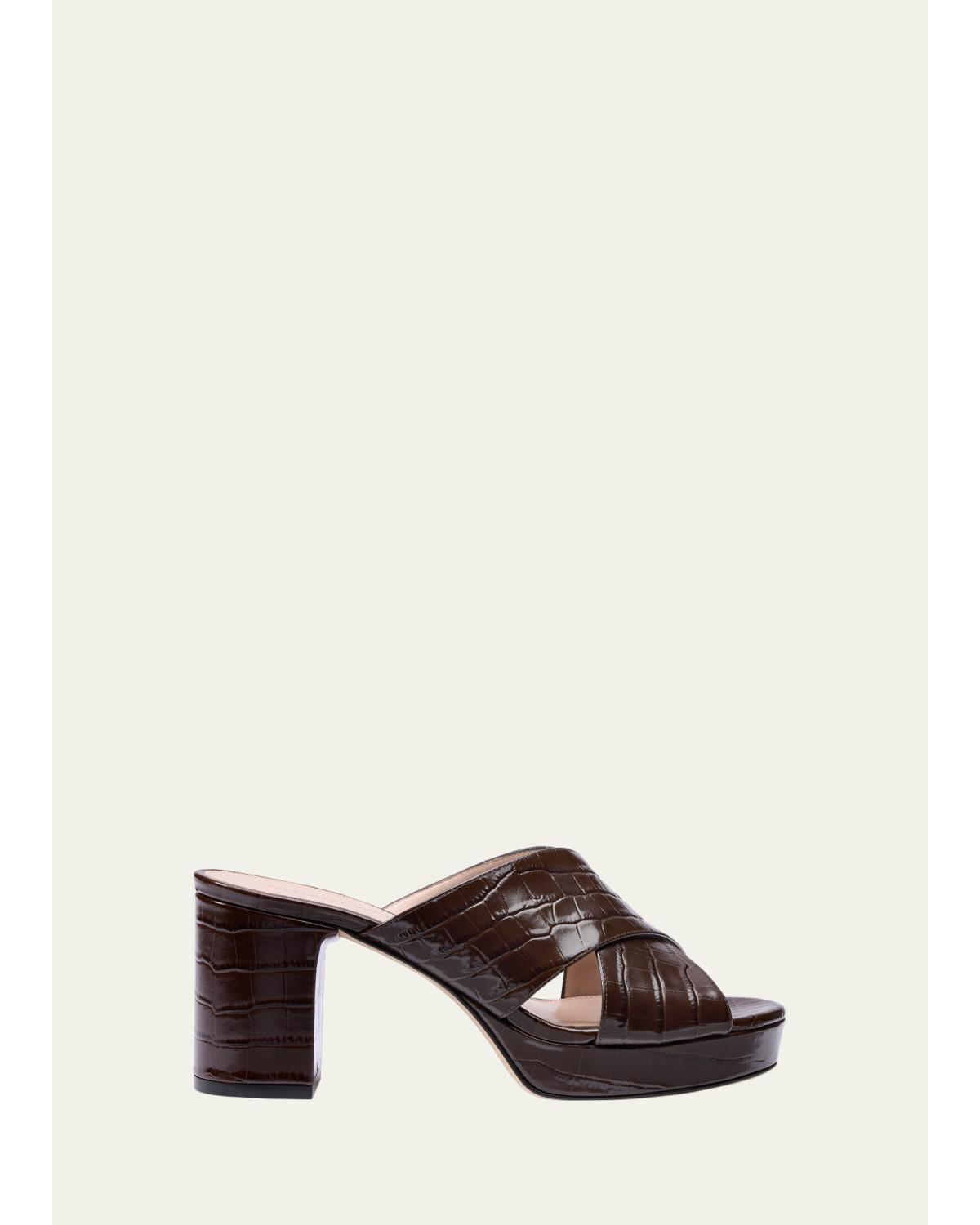 80Mm Dayna Croc-Embossed Leather Platform Sandals